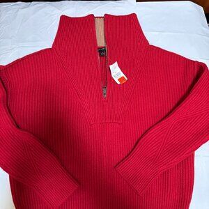 Banana Republic Cotton Blend Mockneck Zipped Sz S Red and Sweater NWT